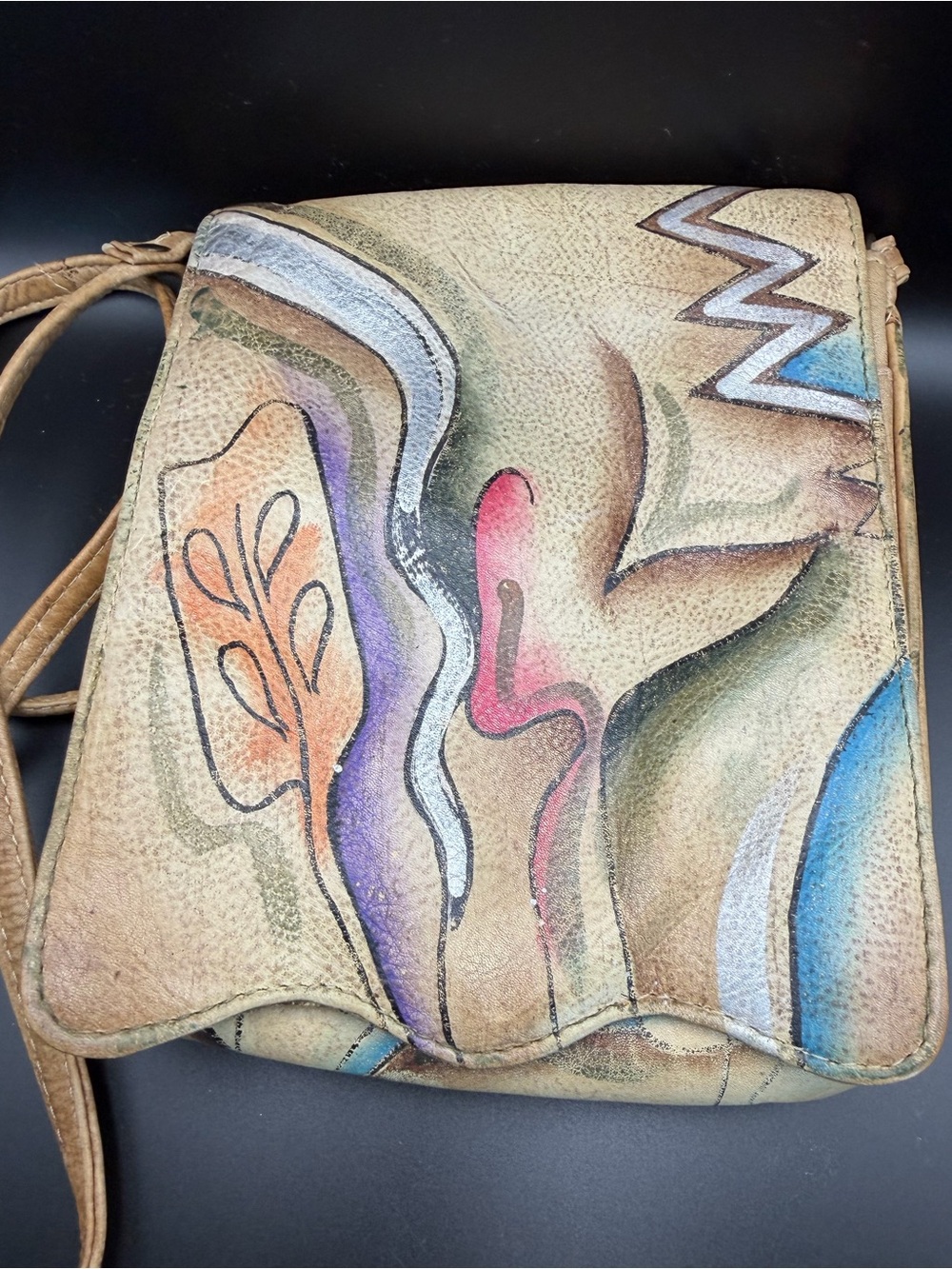 Sam Sam Vintage Hand-Painted Abstract Leather Crossbody Bag in Multicolor
